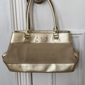 Kate Spade Women's Metallic Gold Pebbled Leather & Canvas Shoulder Bag Gold